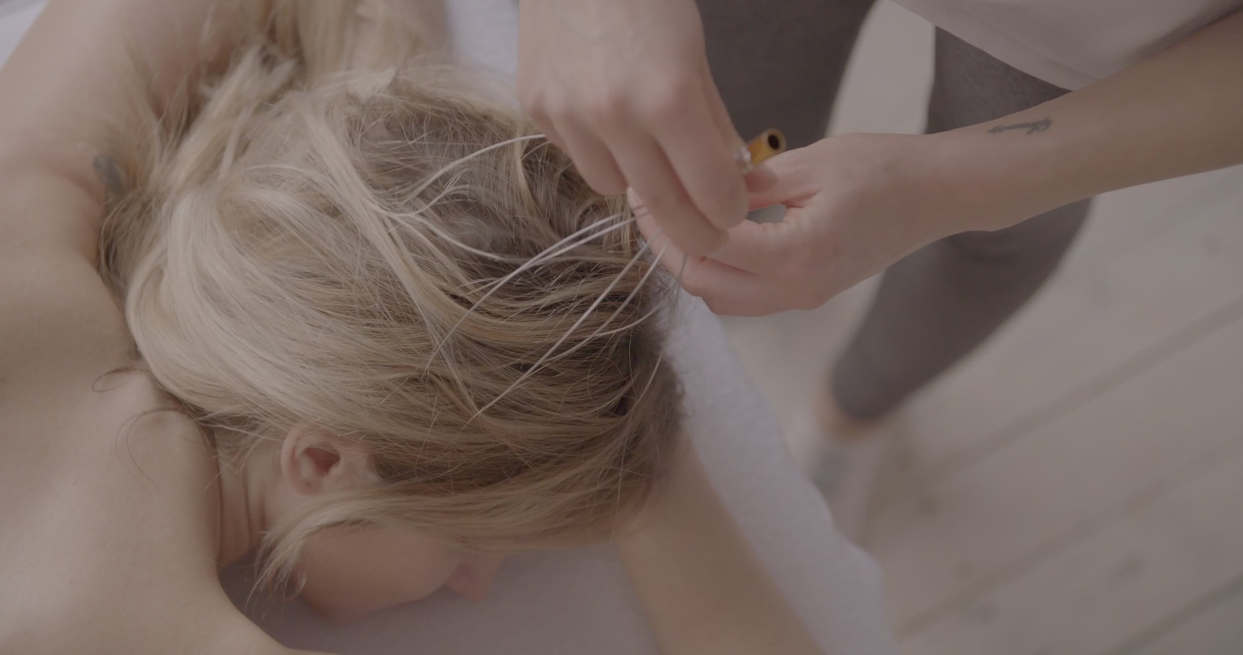 Red Light Scalp Massager — in use